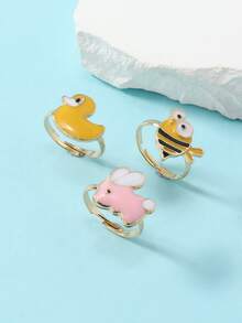 3pcs/set Girls Bee & Duck Decor Ring - Multicolor - View 3