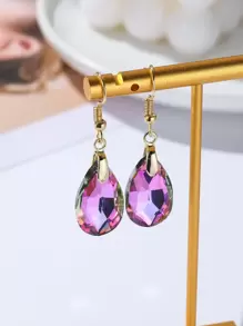 水鑽水滴形耳墜 - 紫色 - 查看 2