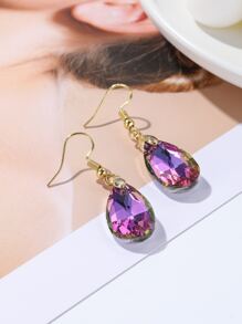 水鑽水滴形耳墜 - 紫色 - 查看 4