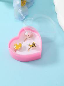 3pcs/set Girls Bee & Duck Decor Ring - Multicolor - View 4