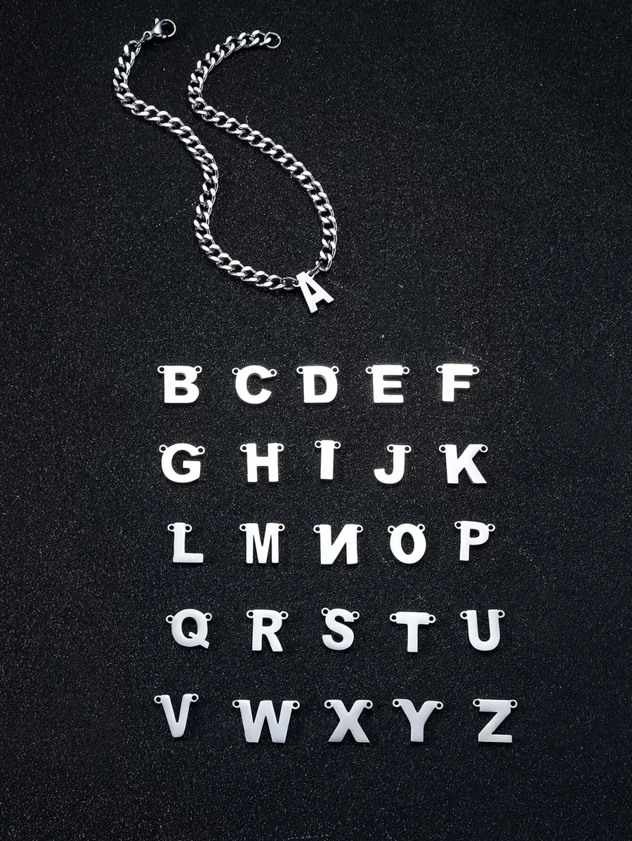 Fashionable and Popular 1pc Men Letter Decor Bracelet, Stainless Steel Jewelry for Jewelry Gift and for a Stylish Look - Silver - View 1