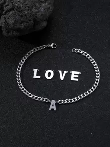 Fashionable and Popular 1pc Men Letter Decor Bracelet, Stainless Steel Jewelry for Jewelry Gift and for a Stylish Look - Silver - View 4