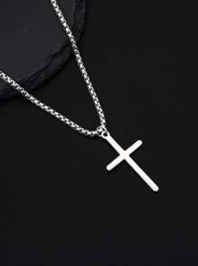 Men Cross Charm Necklace - Silver - View 2