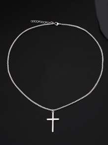 Men Cross Charm Necklace - Silver - View 3