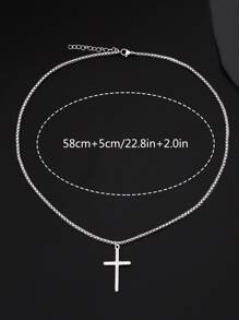 Men Cross Charm Necklace - Silver - View 4