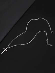 Men Cross Charm Necklace - Silver - View 5