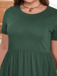 大碼素色斜口袋荷葉邊連衣裙 - 綠色 - 查看 3