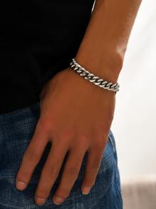 1pc Men Minimalist Chain Bracelet, Stainless Steel Jewelry - Silver - View 1