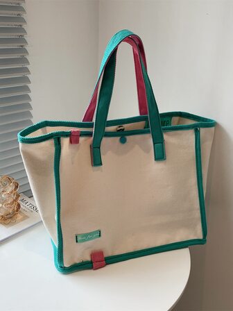 撞色裝訂購物包書包，適合畢業生、青少年女孩、新生、大二、大三和大四學生、大學和高中，非常適合戶外、旅行和返校