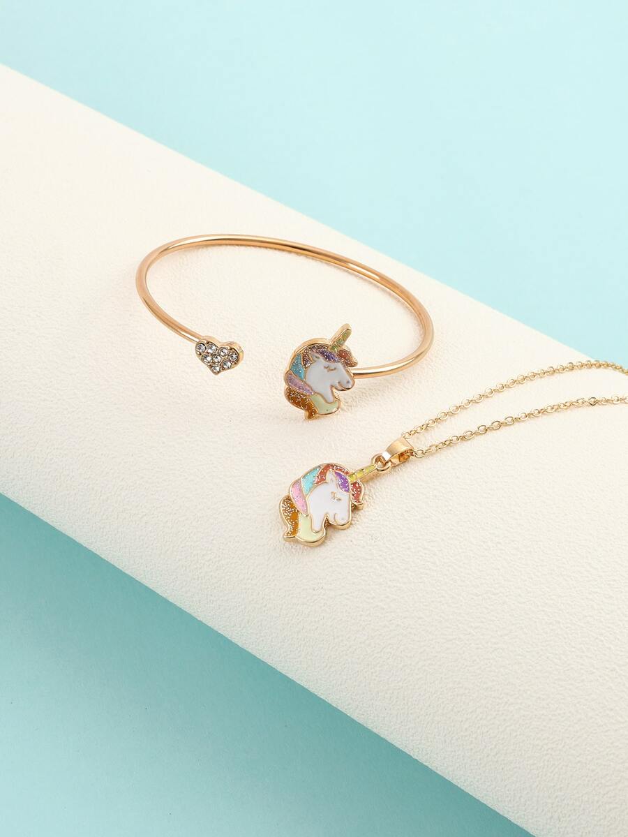 2pcs/set Girls Unicorn Decor Jewelry Set - Multicolor - View 1