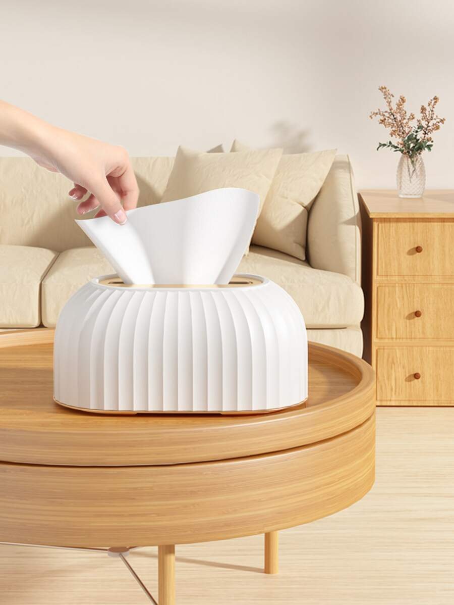 1pc TPE Tissue Storage Box, Modern Solid Color White Tissue Box For Home - White - View 1