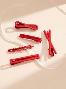 5pcs Solid Hair Clip - Red - View 1