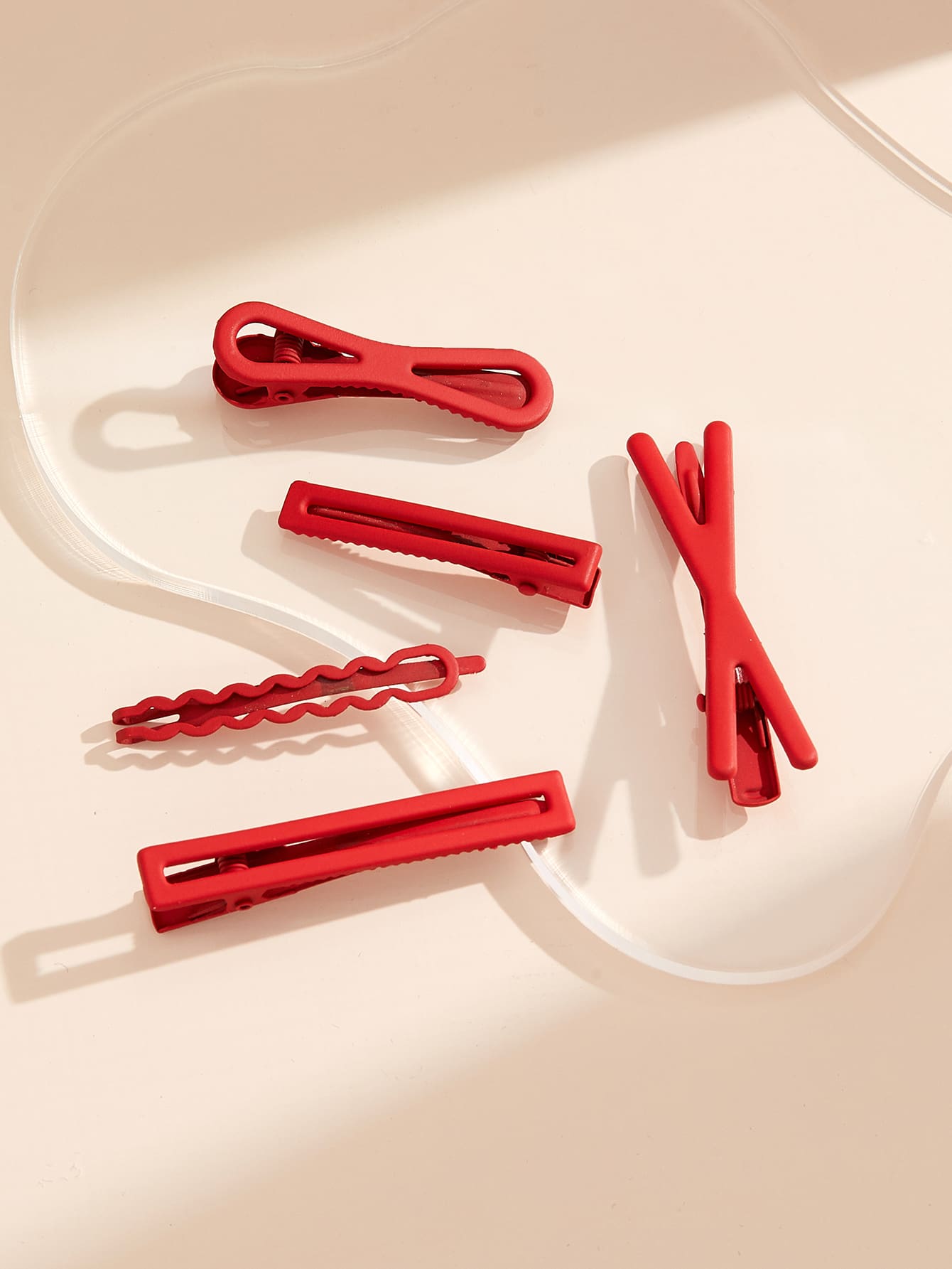 5pcs Solid Hair Clip - Red - View 1