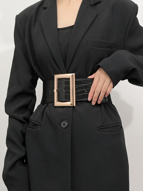 Elegant Crocodile Embossed Rectangle Buckle Belt For Coats And Dresses Halloween Summer, School Fall, Autumn, Halloween