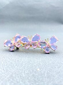 Rhinestone Butterfly Decor French Clip - Mauve Purple - View 3