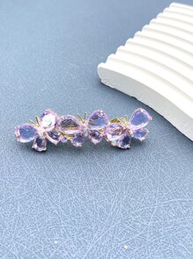 Rhinestone Butterfly Decor French Clip - Mauve Purple - View 4