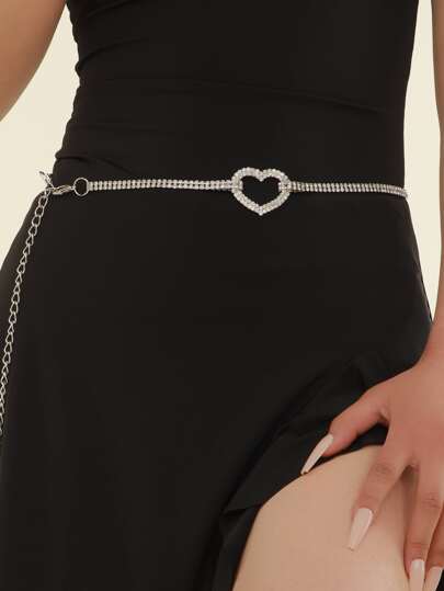 水鑽愛心裝飾鏈條腰帶