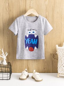 小男童字母和卡通圖案T恤