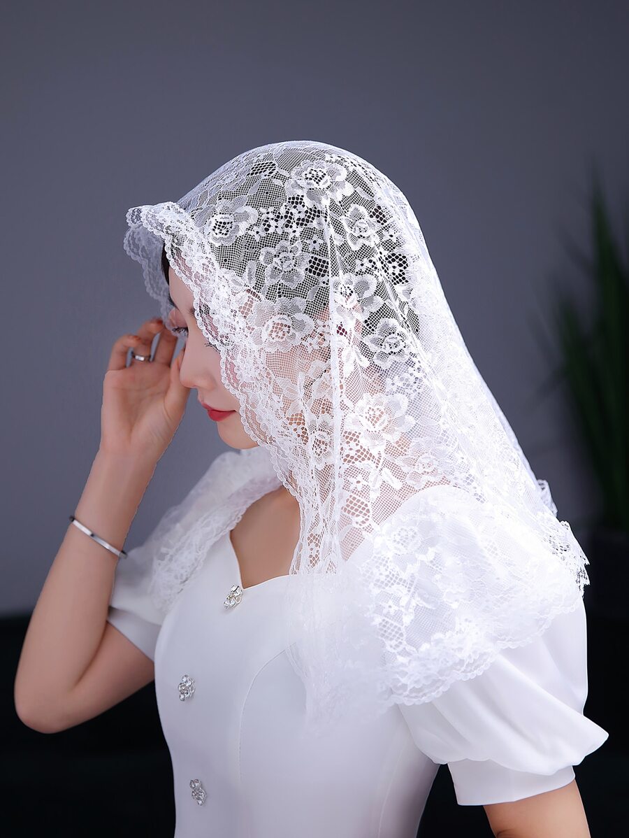 Khăn quàng cổ họa tiết hoa - trắng - Xem 1