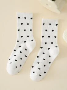 男士愛心圖案中筒襪 - 黑與白 - 查看 1
