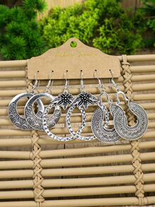 3pairs/set Textured Metal Drop Earrings - Antique Silver - View 2