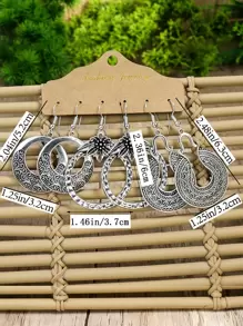 3pairs/set Textured Metal Drop Earrings - Antique Silver - View 5