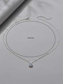 方晶鋯石裝飾項鍊 - 銀色 - 查看 3