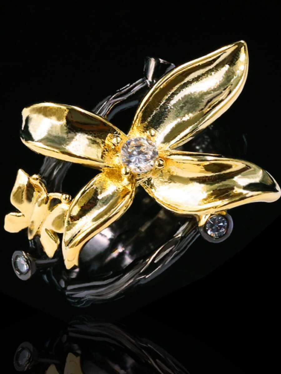 Nhẫn thiết kế hoa trang trí bằng đá khối Zirconia - Nhiều màu - Xem 1
