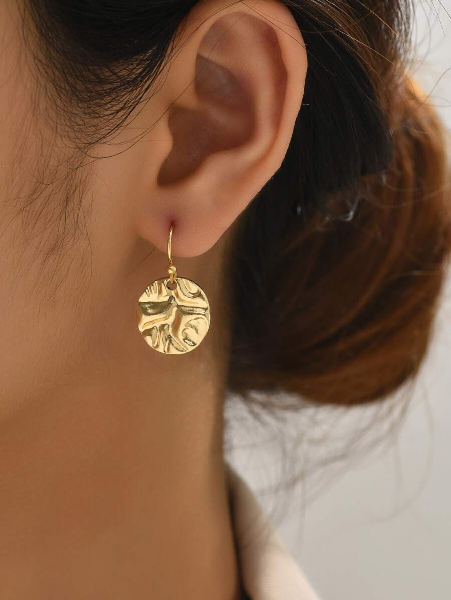 Bông tai thả tròn kết cấu - Vàng - Xem 1