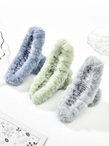 1套/3入組毛絨丙烯酸髮卡，秋冬女士毛絨優雅發夾 - 彩色 - 查看 2