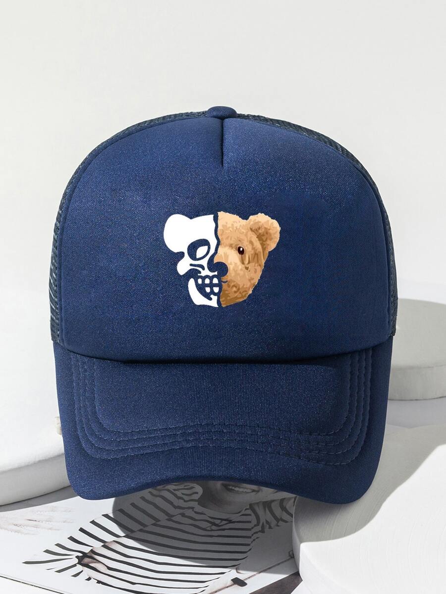 男士熊和字母圖案網眼棒球帽 - 藏蓝色 - 查看 1