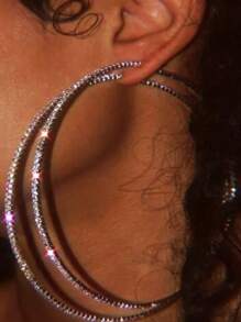 Hoa tai vòng trang trí bằng đá rhinestone - Bạc - Xem 1