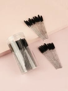 100pcs Glitter Disposable Eyelash Brush, Mascara Wands Makeup Brushes Applicators Kits For Eyelash Extensions And Eyebrow Brush With Container, Eyebrow Brush, Eyeshadow Brush, Brush,Giveaways - Black - View 3