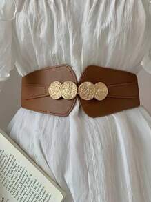 1条女士纯色装饰弹力腰带，时尚弹力宽腰带，适合搭配连衣裙和休闲装。