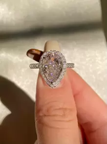 Cao Màu Vàng Lấp Lánh Nhẫn Đính Hôn Cưới Nữ S925 Bạc LỜI HỨA Nhẫn Vĩnh Cửu Nhẫn Mỹ Món Quà Trang Sức - Hồng - Xem 1