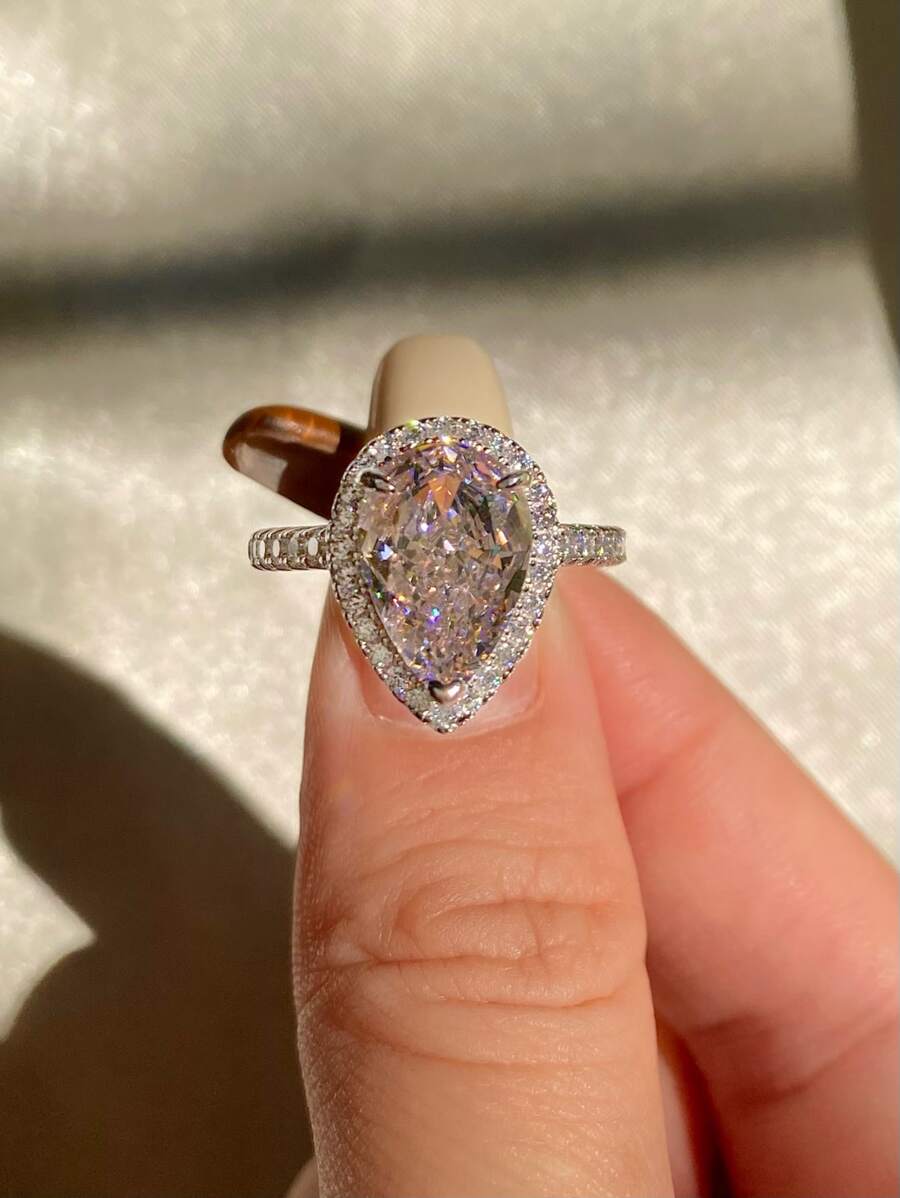 Cao Màu Vàng Lấp Lánh Nhẫn Đính Hôn Cưới Nữ S925 Bạc LỜI HỨA Nhẫn Vĩnh Cửu Nhẫn Mỹ Món Quà Trang Sức - Hồng - Xem 1