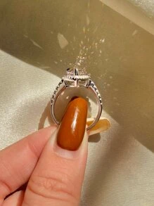 Cao Màu Vàng Lấp Lánh Nhẫn Đính Hôn Cưới Nữ S925 Bạc LỜI HỨA Nhẫn Vĩnh Cửu Nhẫn Mỹ Món Quà Trang Sức - Hồng - Xem 4