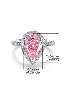 Cao Màu Vàng Lấp Lánh Nhẫn Đính Hôn Cưới Nữ S925 Bạc LỜI HỨA Nhẫn Vĩnh Cửu Nhẫn Mỹ Món Quà Trang Sức - Hồng - Xem 3