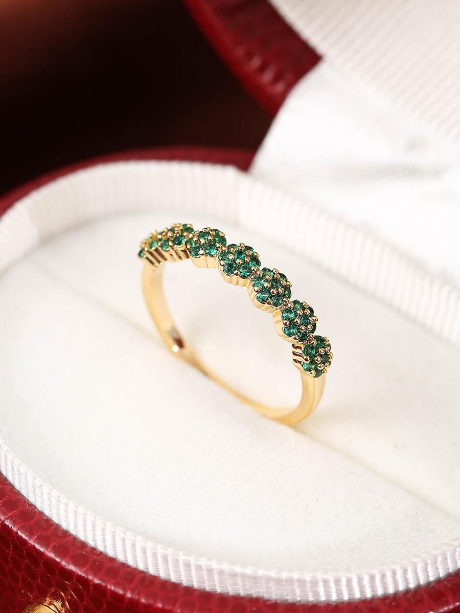 Cubic Zirconia Decor Cuff Ring - Yellow Gold - View 1