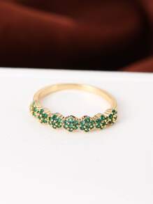 Cubic Zirconia Decor Cuff Ring - Yellow Gold - View 2