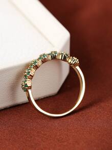 Cubic Zirconia Decor Cuff Ring - Yellow Gold - View 3