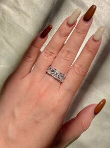 S925纯银闪亮耀眼订婚/结婚戒指，承诺/永恒戒指，精致珠宝，适合派对、约会、新娘佩戴 - 白色 - 查看 3
