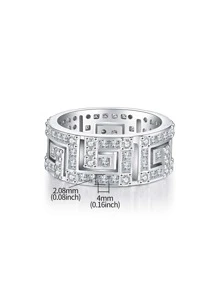 S925纯银闪亮耀眼订婚/结婚戒指，承诺/永恒戒指，精致珠宝，适合派对、约会、新娘佩戴 - 白色 - 查看 5