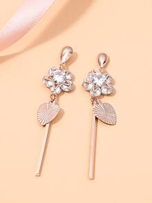 Rhinestone Flower Decor Drop Earrings - Gold - View 1