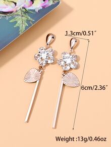 Rhinestone Flower Decor Drop Earrings - Gold - View 4