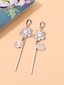 Rhinestone Flower Decor Drop Earrings - Gold - View 5