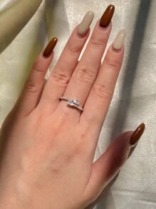 S925纯银闪亮耀眼订婚/结婚戒指，承诺/永恒戒指，精致珠宝，适合派对、约会、新娘佩戴 - 白色 - 查看 3