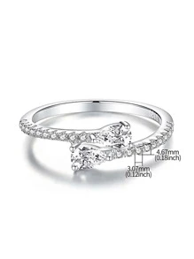 S925纯银闪亮耀眼订婚/结婚戒指，承诺/永恒戒指，精致珠宝，适合派对、约会、新娘佩戴 - 白色 - 查看 5