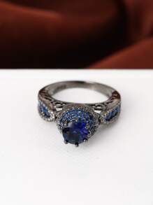 Cubic Zirconia Decor Ring - Gun Black - View 2