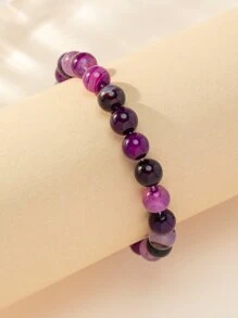 Natural Crystal Beaded Bracelet - Purple - View 1